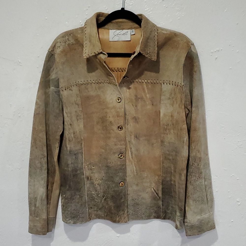 Jose Luis Western Genuine Leather Shirt Jacket in Neutrals Size 10